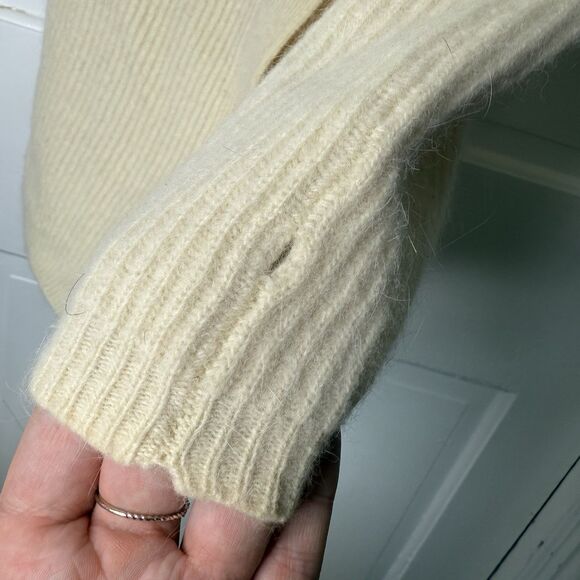 Vintage Liz Claiborne M Cream Longline Cardigan Duster Wool Angora Blend Pockets - Picture 7 of 7